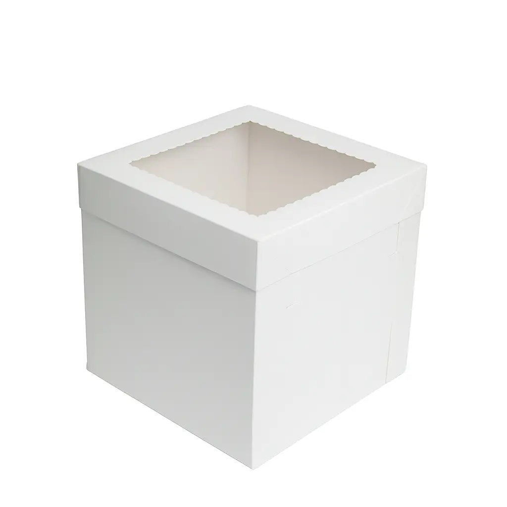 boite layer cake haute Boîte à gâteaux blanche en carton avec fenêtre transparente, idéale pour layer cakes et entremets, hauteur 20 ou 25 cm.