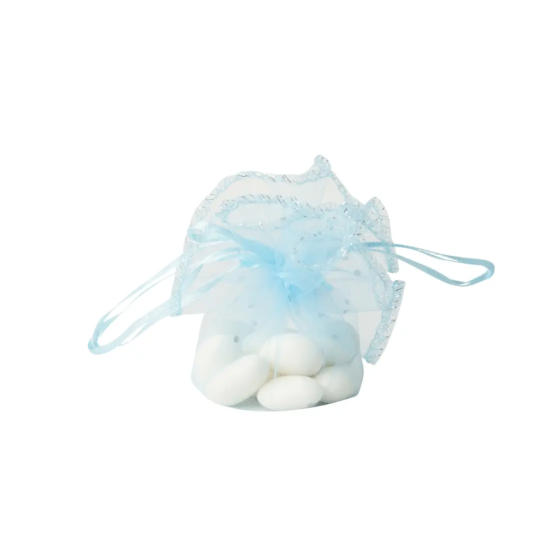 Bonbonnière en tulle Bourse Bleu avec ruban